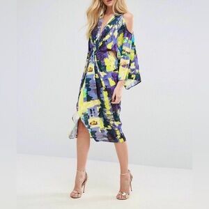 ASOS Sexy Kimono Maxi Dress Flowy Summer Vacation Luxury Date Beach Size 8